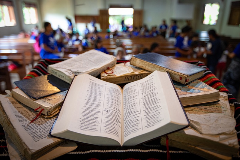 Isnag Bibles and New Testaments on display