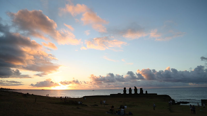 Seascape of Easter Island at sunset.