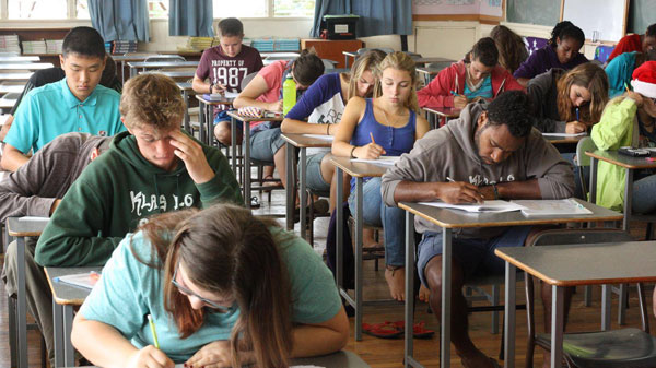 High school students working in the classroom