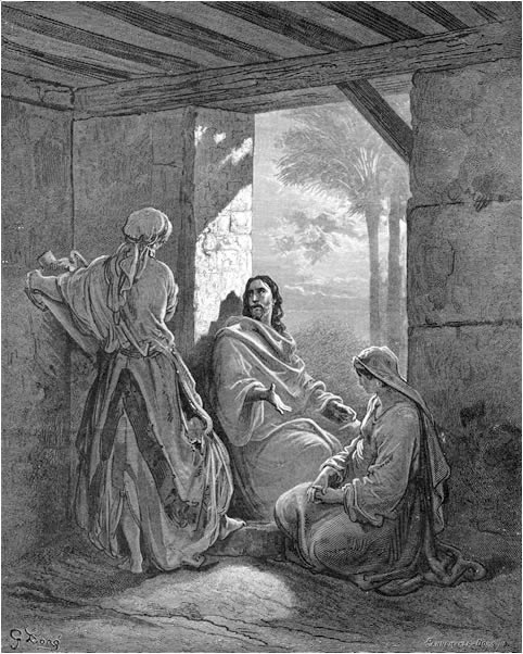 Jesus talks with Mary and Martha in their house by Gustave Doré