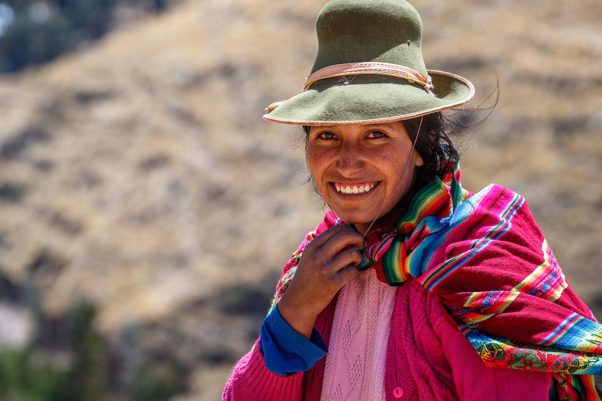 Peruvian woman smiling.