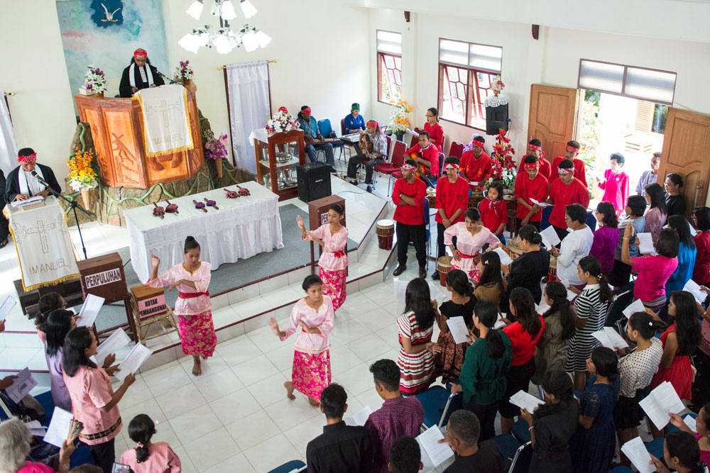 Worship at church in Ambon.