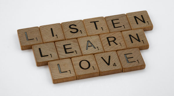 class= Listen, Learn, Love - Scrabble tiles