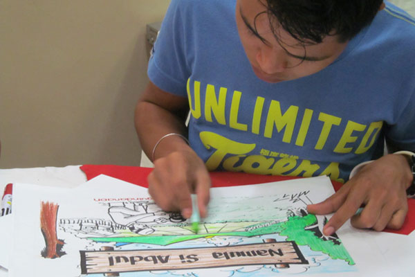 Man coloring poster.