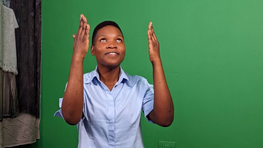 Tanzanian Sign Language Cluster team member signing.
