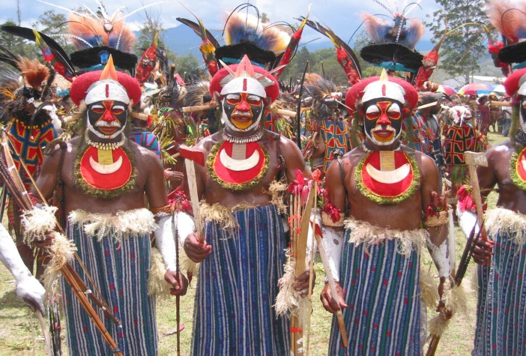 Papua New Guinea locals in traditional dress.