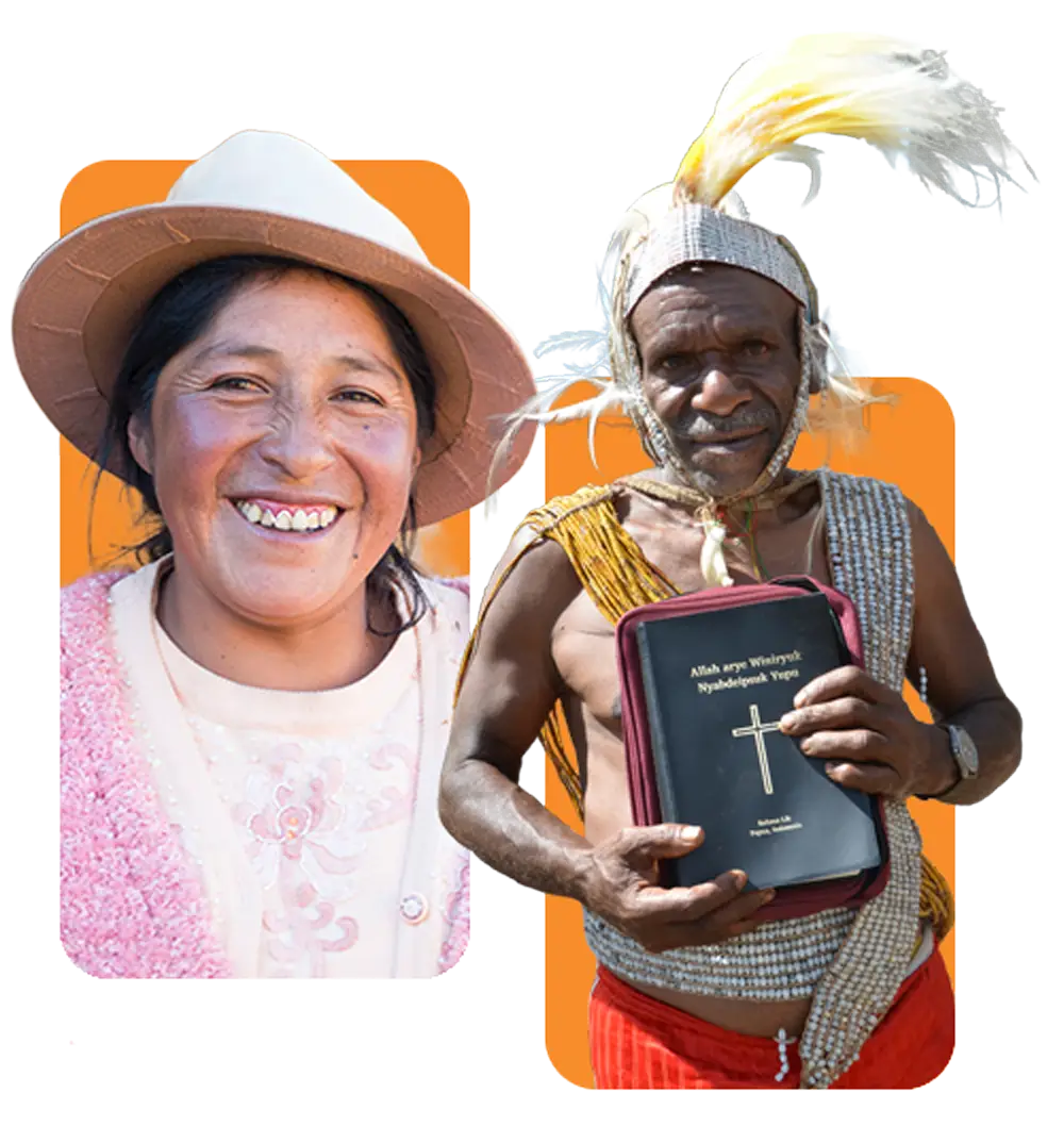 woman smiling, another woman holding a Bible
