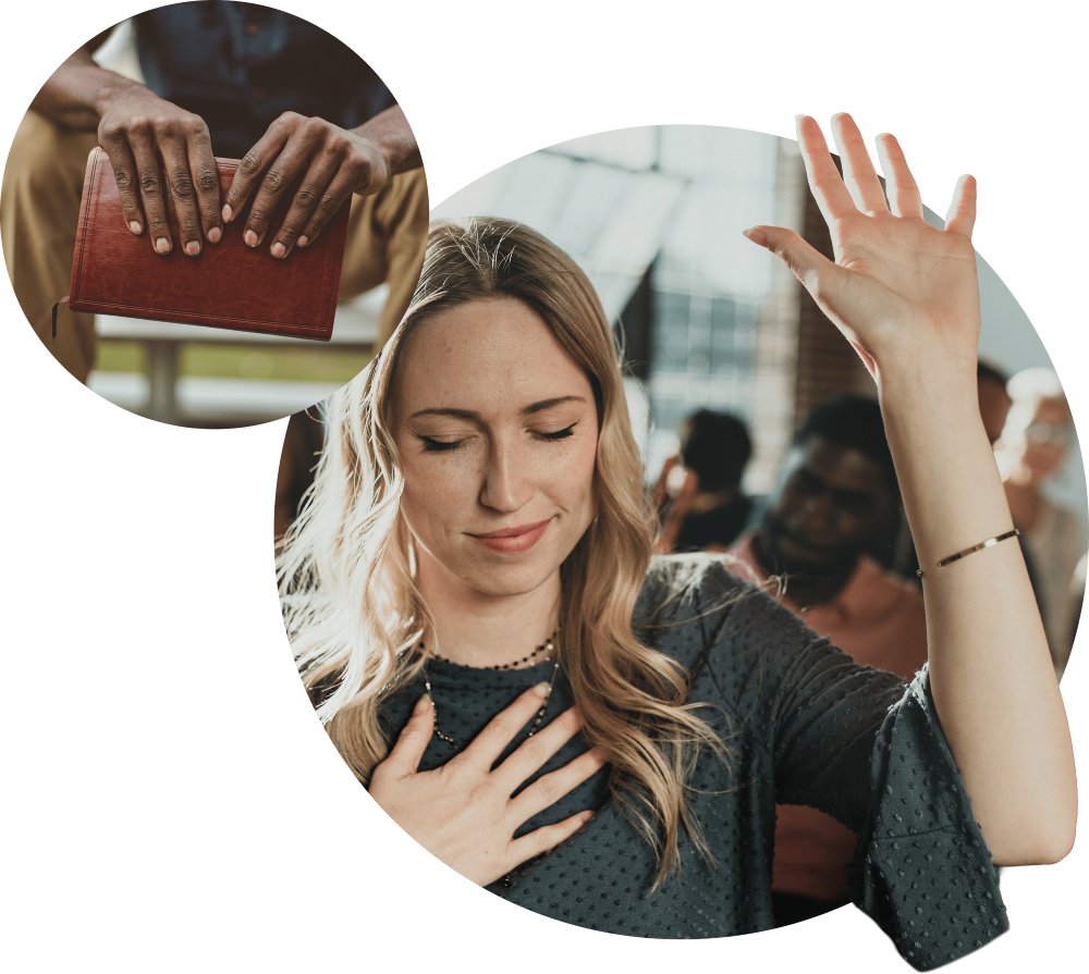 Lady raising hand worshipping
